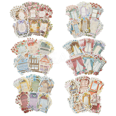 6 Sets 6 Styles Retro Paper Self Adhesive Decorative Stickers DIY-OC0011-15-1