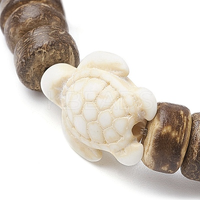 Natural Coconut Disc & Synthetic Turquoise Turtle Beaded Stretch Bracelet for Women BJEW-JB09700-05-1