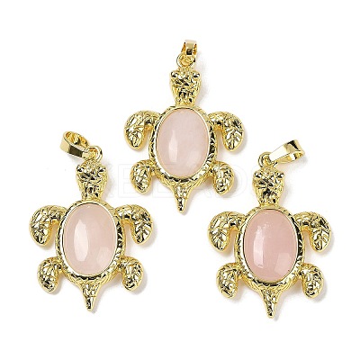 Natural Rose Quartz & Brass Pendants KK-F887-01G-15-1