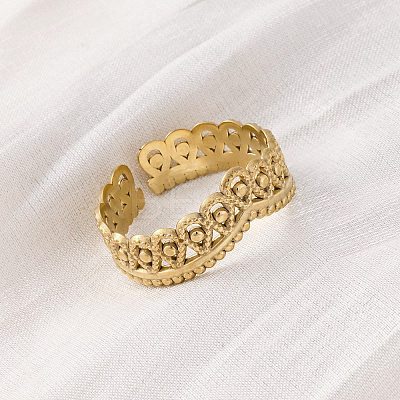 Crown 304 Stainless Steel Open Cuff Ring for Women RJEW-Z083-03G-05-1