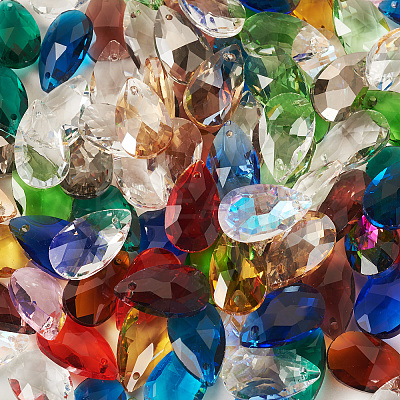 100Pcs Faceted Teardrop Glass Pendants GLAA-KS0001-11-1