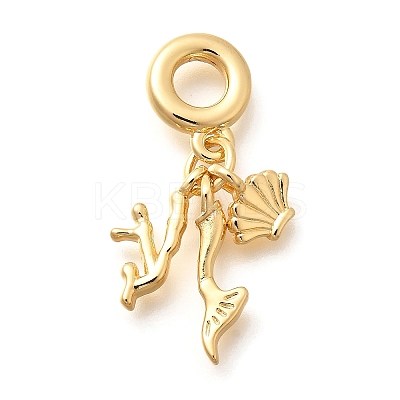 Brass Coral Shape & Shell Shape & Mermaid Tail European Dangle Charms KK-U048-27G-1