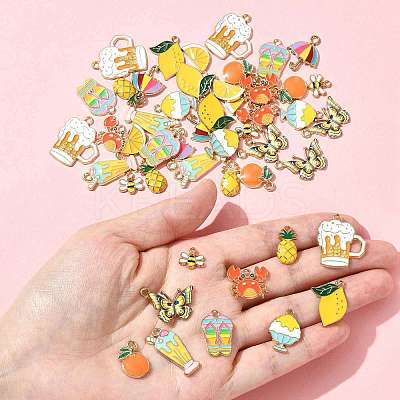 48Pcs 12 Styles Alloy Enamel Pendants ENAM-FS0003-51-1