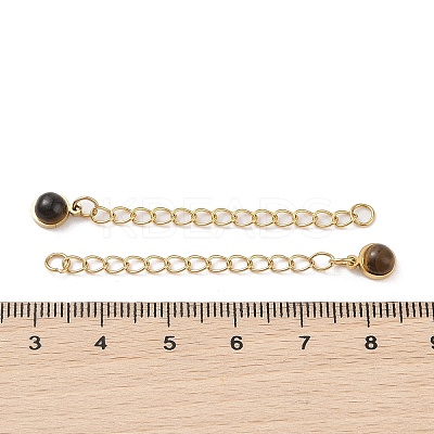 Ion Plating(IP) 316 Surgical Stainless Steel Curb Chain Extender with Natural  Tiger Eye Round Charm STAS-A097-01G-01-1