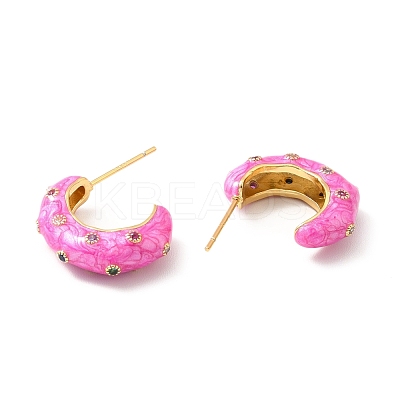 Enamel Moon Stud Earrings with Cubic Zirconia EJEW-F281-20G-1