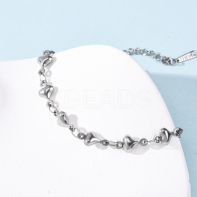 304 Stainless Steel Heart Link Bracelets for Women BJEW-L706-03P-1