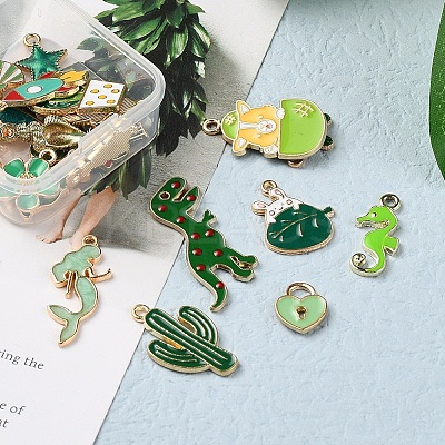 26Pcs 26 Style Light Gold Alloy Enamel Pendants ENAM-YW0001-79-1