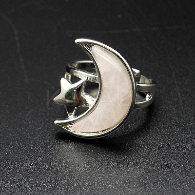 Moon & Star Natural Rose Quartz Adjustable Rings PW-WGCB712-02-1