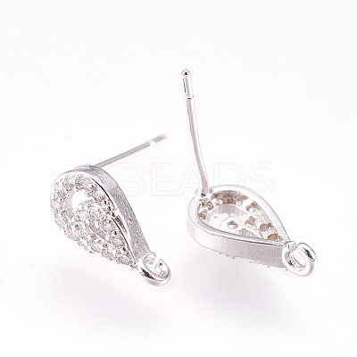 Brass Micro Pave Cubic Zirconia Stud Earring Findings LS-KK-F753-04P-RS-1
