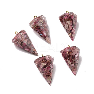 Transparent Resin Natural Imperial Jasper Chips Pendants G-E185-06G-1