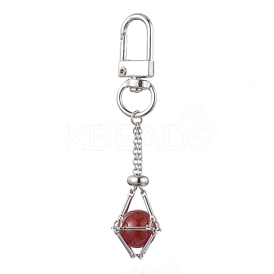 304 Stainless Steel Chain Pouch Natural Gemstone Pendant Decorations HJEW-JM01889-01-1