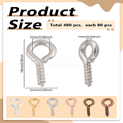 480Pcs 6 Colors Iron Screw Eye Pin Peg Bails IFIN-LP0001-46-1