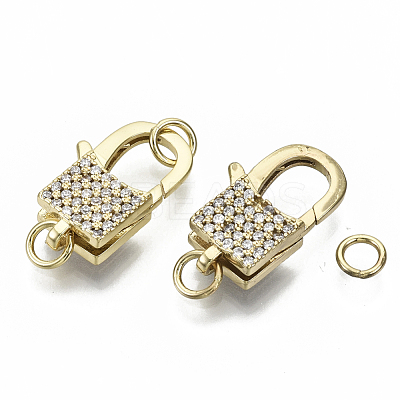 Brass Micro Pave Clear Cubic Zirconia Lobster Claw Clasps ZIRC-S066-203-NF-1