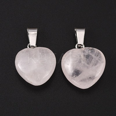 Heart Natural Rose Quartz Pendants G-Q371-07-1