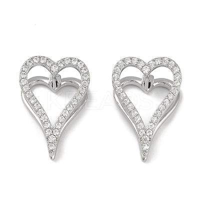 Clear Cubic Zirconia Heart Hoop Earrings EJEW-L292-003P-1