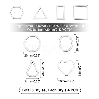 32Pcs 8 Style 304 Stainless Steel Linking Rings STAS-UN0020-52P-1