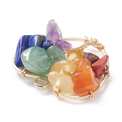 Chakra Natural Gemstone Chip Pendants PALLOY-JF01493-01-1
