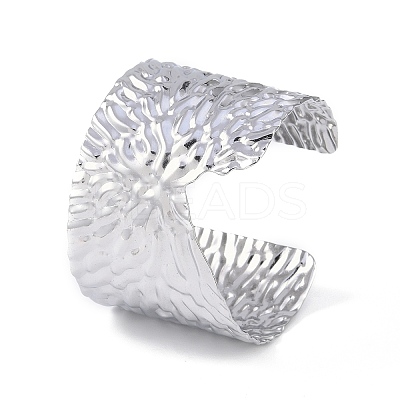Non-Tarnish 304 Stainless Steel Textured Wide Open Cuff Bangles for Women BJEW-S155-05P-1