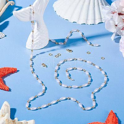 DIY Plastic Pearl Oval Beaded Brass Link Chain Bracelet Necklace Making Kits DIY-TA0009-62-1