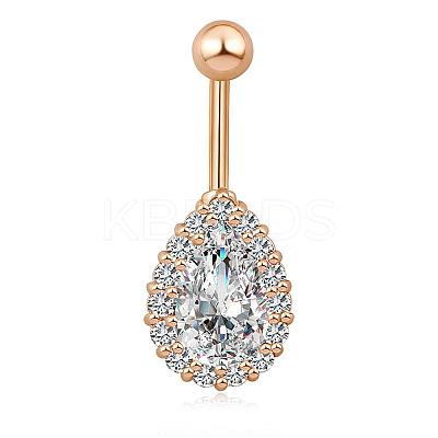 Piercing Jewelry Real 18K Gold Plated Brass Teardrop Cubic Zirconia Navel Ring Navel Ring Belly Rings AJEW-EE0001-20A-1