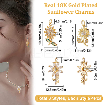 12Pcs 3 Style Brass Micro Pave Cubic Zirconia Pendants KK-BBC0002-98-1
