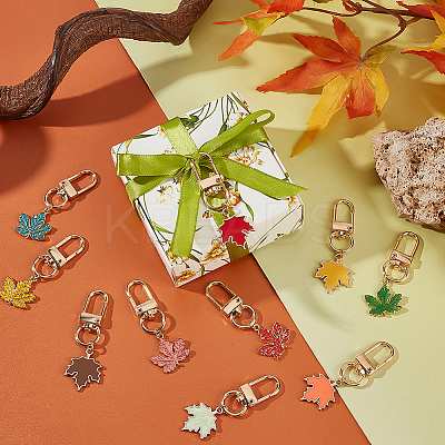 20Pcs 10 Colors Maple Leaf Alloy Enamel Pendant Decoration HJEW-PH02092-1
