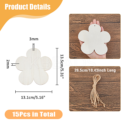 15Pcs Unfinished Wood Pendant Decorations WOOD-DC0001-25C-1