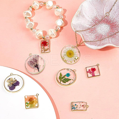 8Pcs 8 Styles Transparent Epoxy Resin Inner Flower Pendants RESI-SC0003-33-1