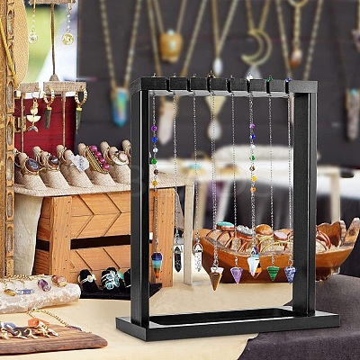 Wooden Dowsing Pendulums Pendant Display Stands PW-WG13473-01-1