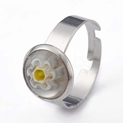 Adjustable Handmade Millefiori Glass Finger Rings RJEW-JR00322-1