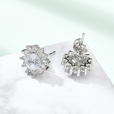Brass Micro Pave Clear Cubic Zirconia Stud Earrings LS-EJEW-R009-02P-1