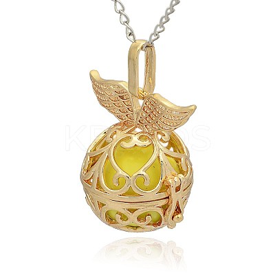 Golden Tone Brass Hollow Round Cage Pendants KK-J237-04G-1
