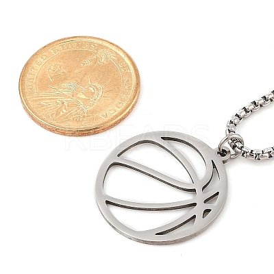 201 Stainless Steel Laser Cut Basketball Pendant Box Chain Necklaces for Women Men LS-NJEW-Q004-04P-1
