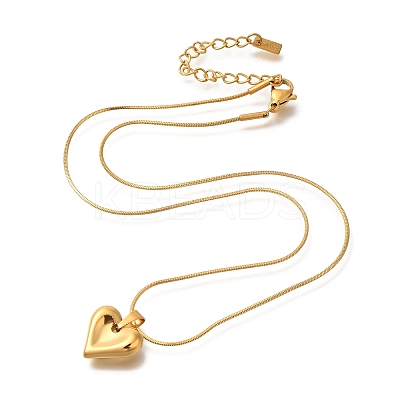 Ion Plating(IP) 304 Stainless Steel Heart Pendant Snake Chain Necklaces for Women NJEW-F328-13G-1