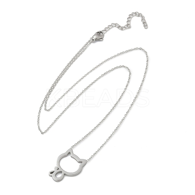 304 Stainless Steel Cat Outline Pendant Necklaces for Women NJEW-F339-03P-1