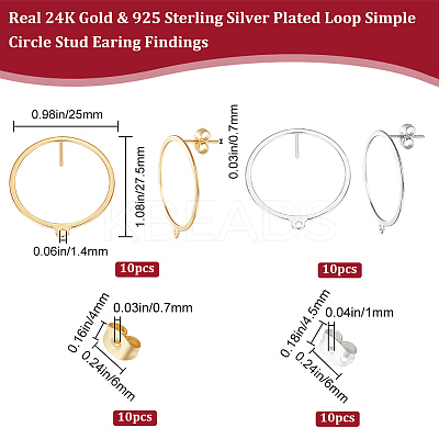 20Pcs 2 Colors 201 Stainless Steel Circle Ring Stud Earring Findings STAS-BBC0002-35-1