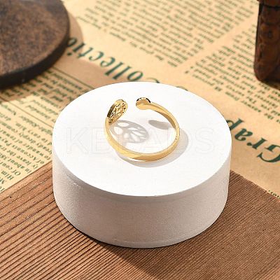 304 Stainless Steel Rhinestone Open Cuff Ring for Women LS-RJEW-F169-01G-07-1