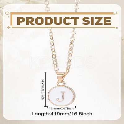 1Pc Zinc Alloy White Enamel Round with Letter Pendant Necklaces NJEW-LP0002-88G-J-1