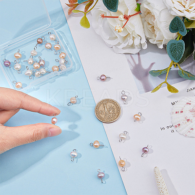Natural Cultured Freshwater Pearl Connector Charms PALLOY-FH00005-1