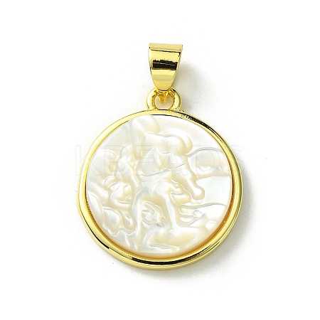 Rack Plating Brass Pave Natural Shell Pendants KK-A204-01B-02G-1