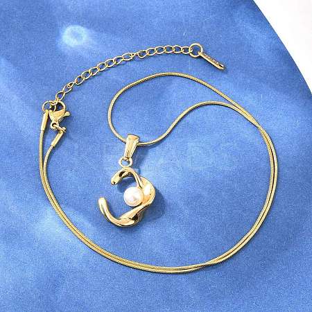 304 Stainless Steel with Acrylic Imitation Pearl Pendant Necklaces NJEW-H088-05B-G-1