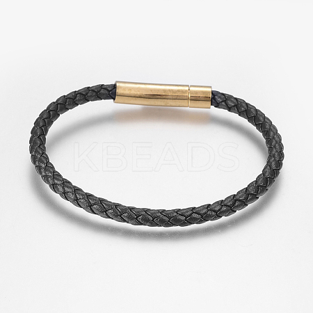 Men's Braided Leather Cord Bracelets BJEW-P198-22-5mm-G-1