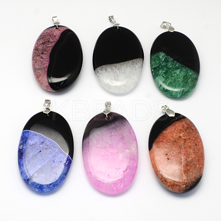 Oval Dyed Natural Agate Big Pendants G-Q942-25-1