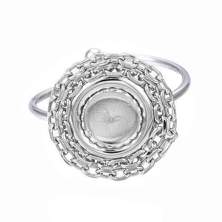 Non-Tarnish 304 Stainless Steel Open Cuff Finger Ring Cabochon Settings STAS-T060-15P-1