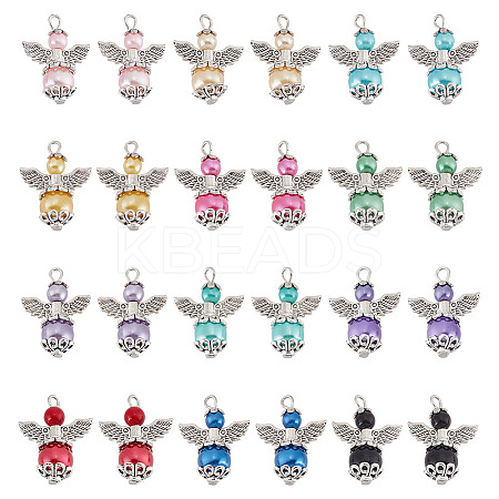 24Pcs 12 Colors Glass Pearl Pendants PALLOY-GO00070-1