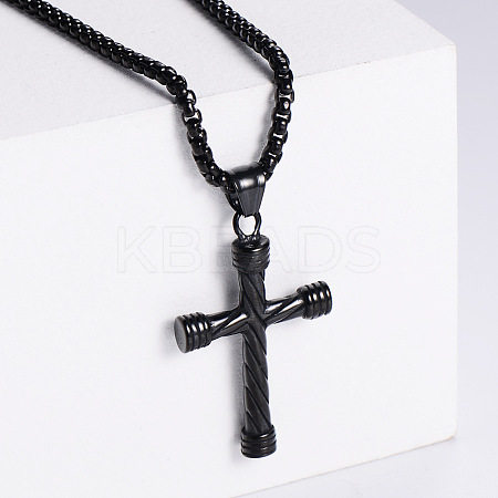 Retro Rock Punk Men's Striped Cross 304 Stainless Steel Pendant Necklaces OM4275-3-1