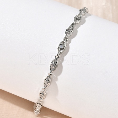 Brass Micro Pave Clear Cubic Zirconia Eye Link Chain Bracelets for Women BJEW-G764-09P-1