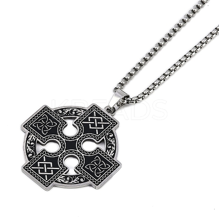 201 Stainless Steel Goth Knot Cross Pendant Box Chain Necklaces NJEW-M010-05P-1