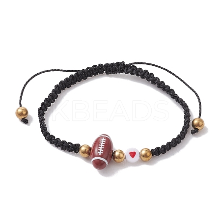 Sport Theme Acylic & Alloy Braided Bead Bracelet BJEW-JB10122-01-1