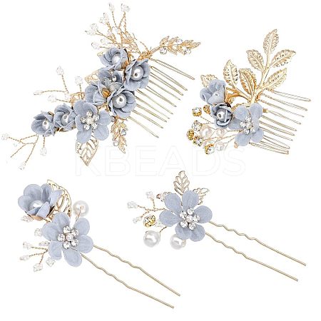 Bridal Alloy Rhinestone Hair Combs & Hair Forks Set PHAR-WH0015-06G-1